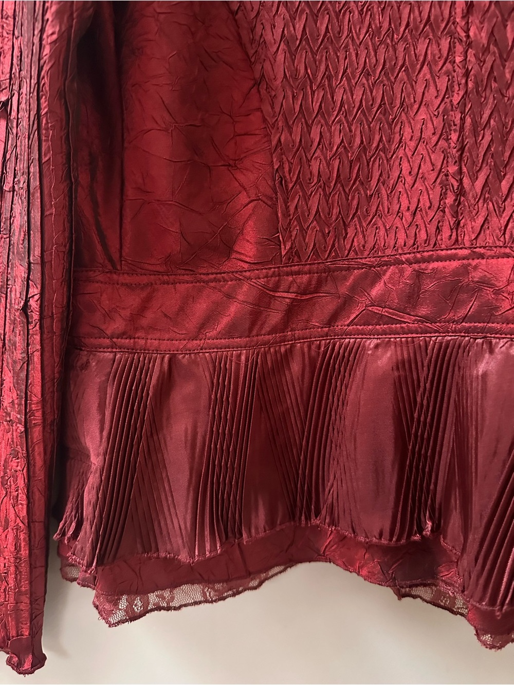 ALBERTO MAKALI Vintage Crinkle Pleated Dark Red Burgundy Fairy Whimsigoth Jacket - Picture 6 of 7